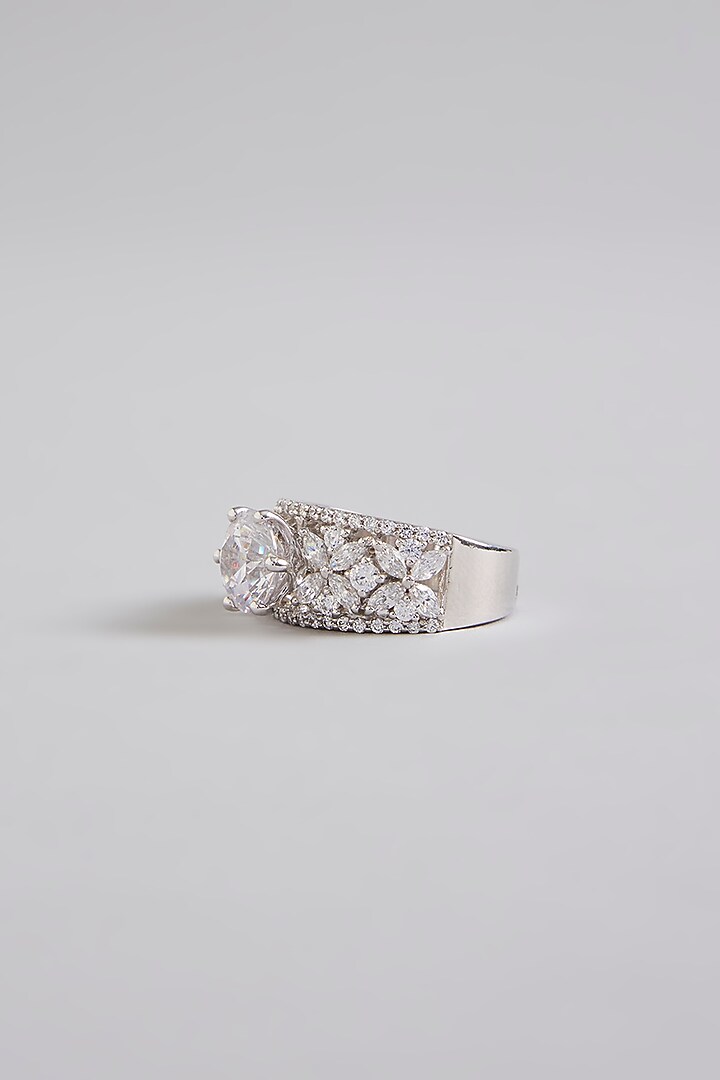 White Finish White Stone Ring In Sterling Silver by Diosa Paris Jewellery at Pernia's Pop Up Shop