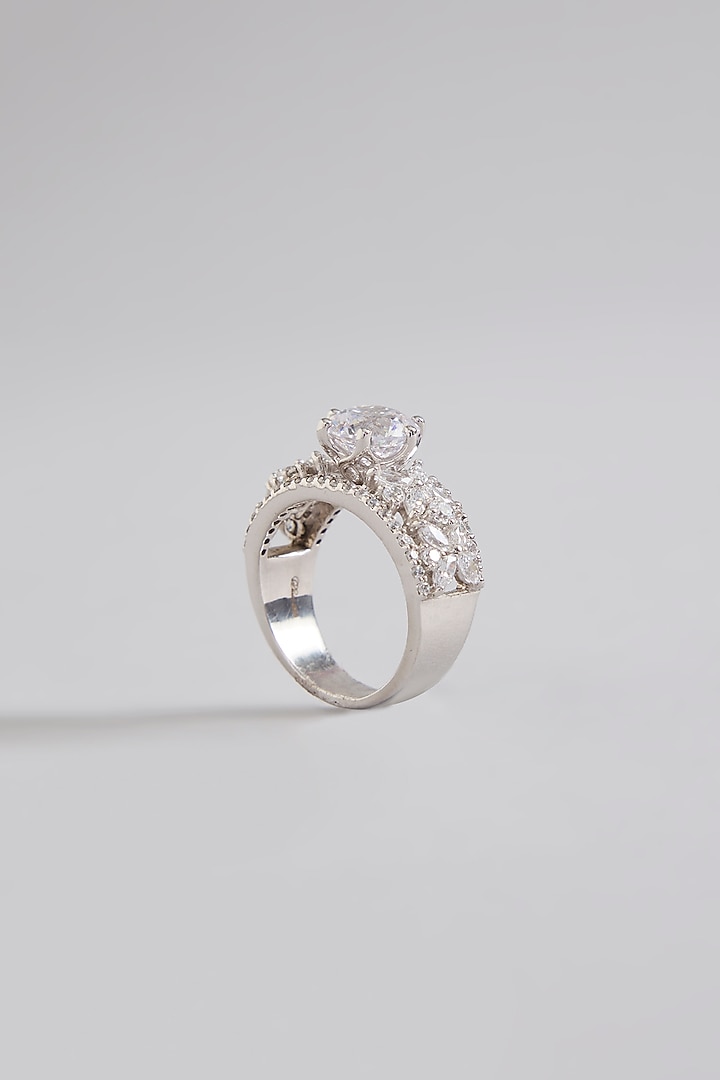 White Finish White Stone Ring In Sterling Silver by Diosa Paris Jewellery at Pernia's Pop Up Shop