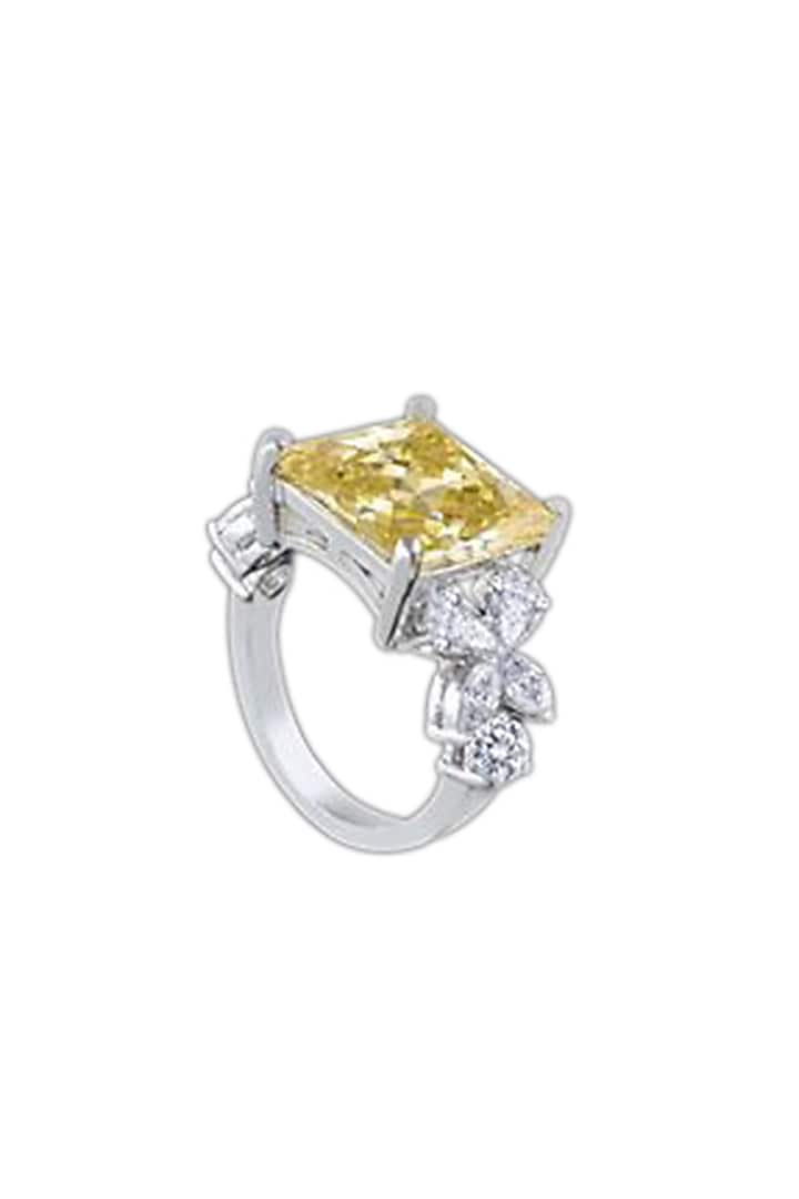 White Finish Yellow & White Swarovski Zirconia Ring In Sterling Silver by Diosa Paris Jewellery at Pernia's Pop Up Shop