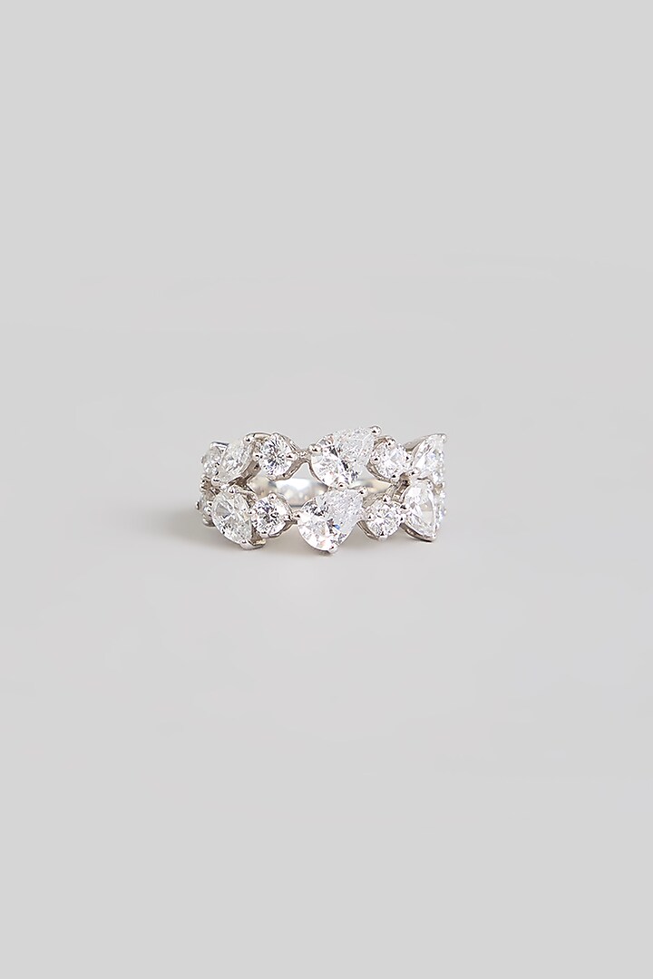 White Finish White Stone Ring In Sterling Silver by Diosa Paris Jewellery at Pernia's Pop Up Shop