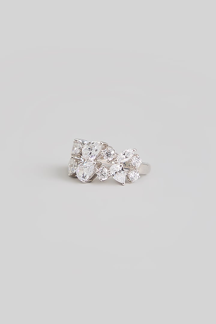 White Finish White Stone Ring In Sterling Silver by Diosa Paris Jewellery at Pernia's Pop Up Shop