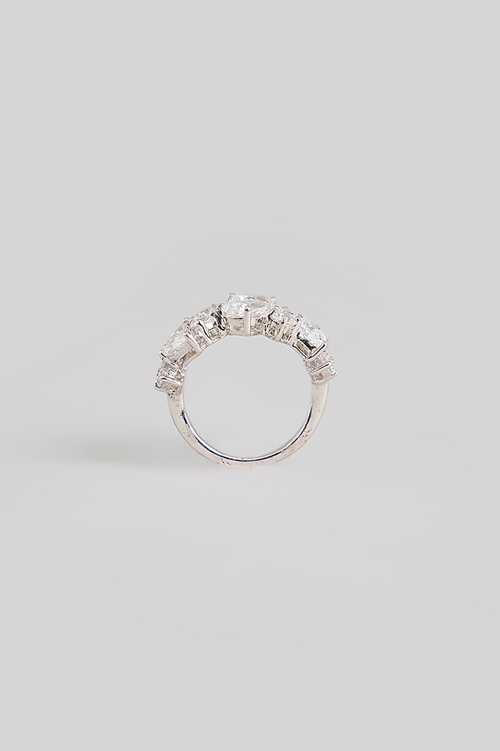 White Finish White Stone Ring In Sterling Silver by Diosa Paris Jewellery at Pernia's Pop Up Shop