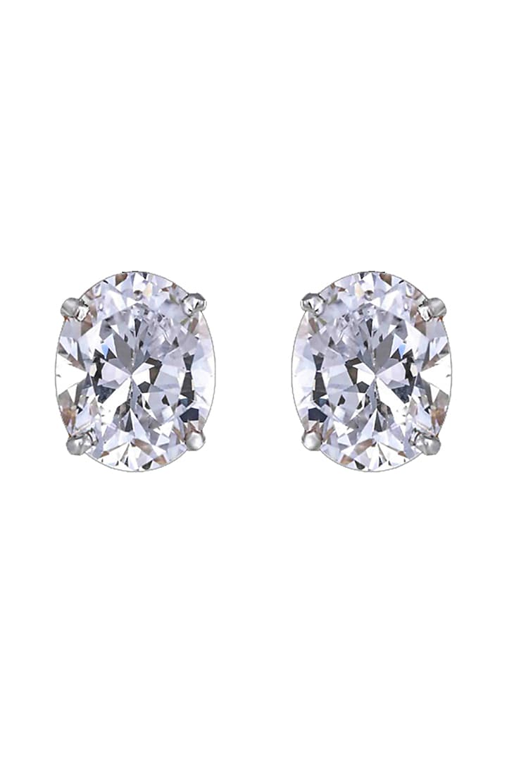 White Finish Oval-Shaped Swarovski Zirconia Stud Earrings In Sterling Silver by Diosa Paris Jewellery at Pernia's Pop Up Shop