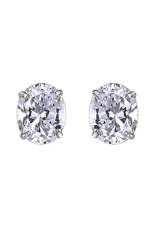 White Finish Oval-Shaped Swarovski Zirconia Stud Earrings In Sterling Silver by Diosa Paris Jewellery