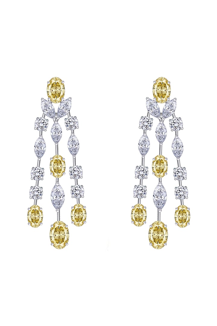 White Finish Mix-Shaped Yellow & White Swarovski Zirconia Earrings In Sterling Silver by Diosa Paris Jewellery at Pernia's Pop Up Shop