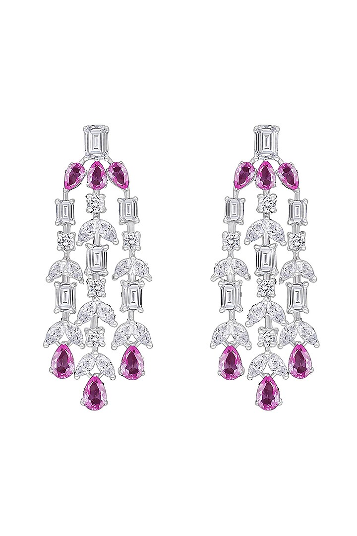 White Finish Mix-Shaped Pink & White Swarovski Zirconia Earrings In Sterling Silver by Diosa Paris Jewellery at Pernia's Pop Up Shop