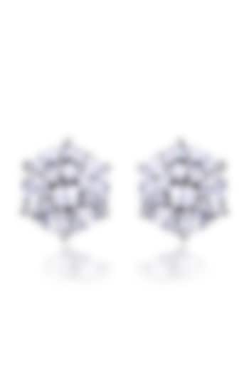 White Finish Round-Shaped Swarovski Zirconia Solitaire Stud Earrings In Sterling Silver by Diosa Paris Jewellery at Pernia's Pop Up Shop