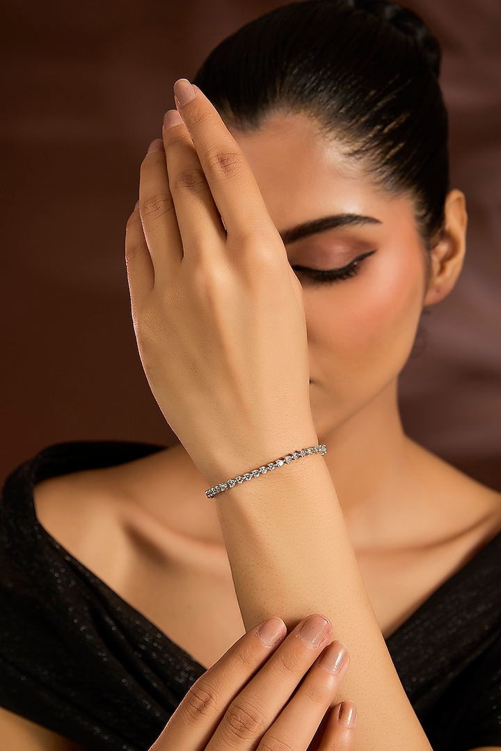 White Finish Silver Stone Bracelet In Sterling Silver by Diosa Paris Jewellery at Pernia's Pop Up Shop