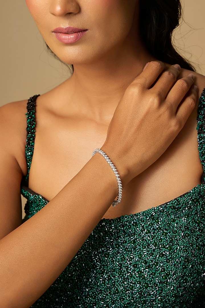 White Finish Silver Stone Bracelet In Sterling Silver by Diosa Paris Jewellery at Pernia's Pop Up Shop