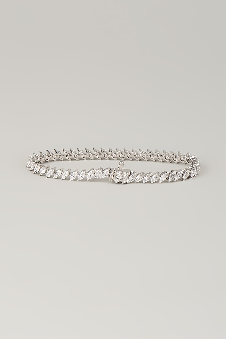 White Finish Silver Stone Bracelet In Sterling Silver by Diosa Paris Jewellery at Pernia's Pop Up Shop