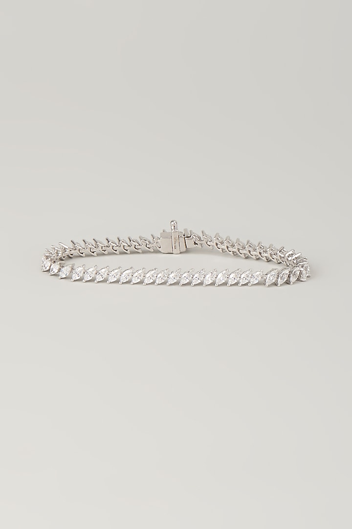 White Finish Silver Stone Bracelet In Sterling Silver by Diosa Paris Jewellery at Pernia's Pop Up Shop
