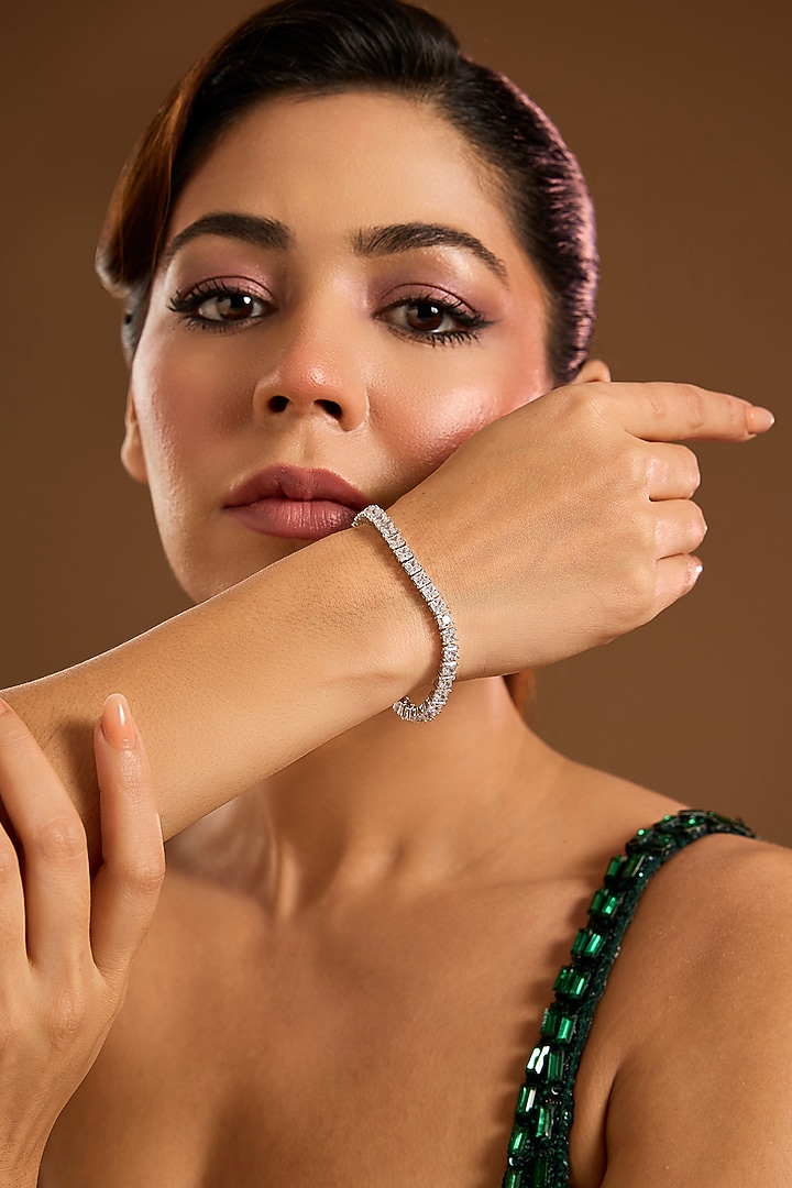 White Finish Zircon Bracelet In Sterling Silver by Diosa Paris Jewellery at Pernia's Pop Up Shop