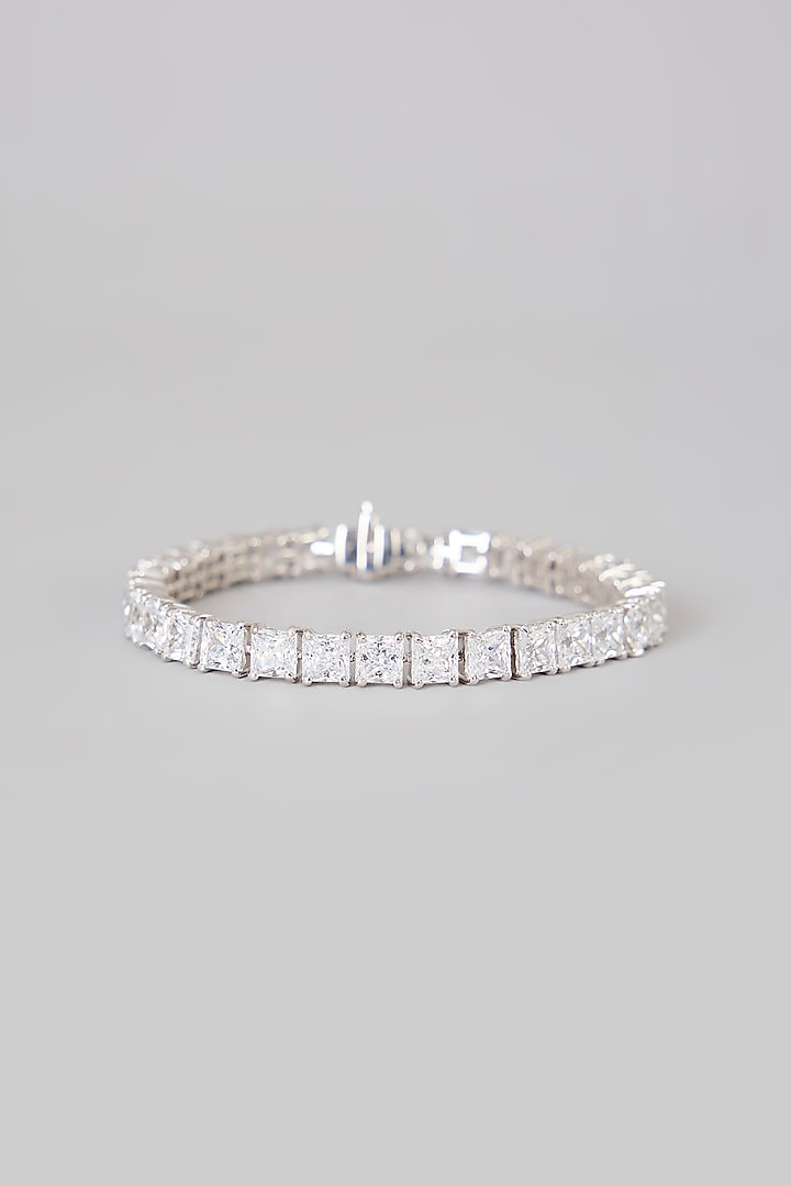 White Finish Zircon Bracelet In Sterling Silver by Diosa Paris Jewellery at Pernia's Pop Up Shop