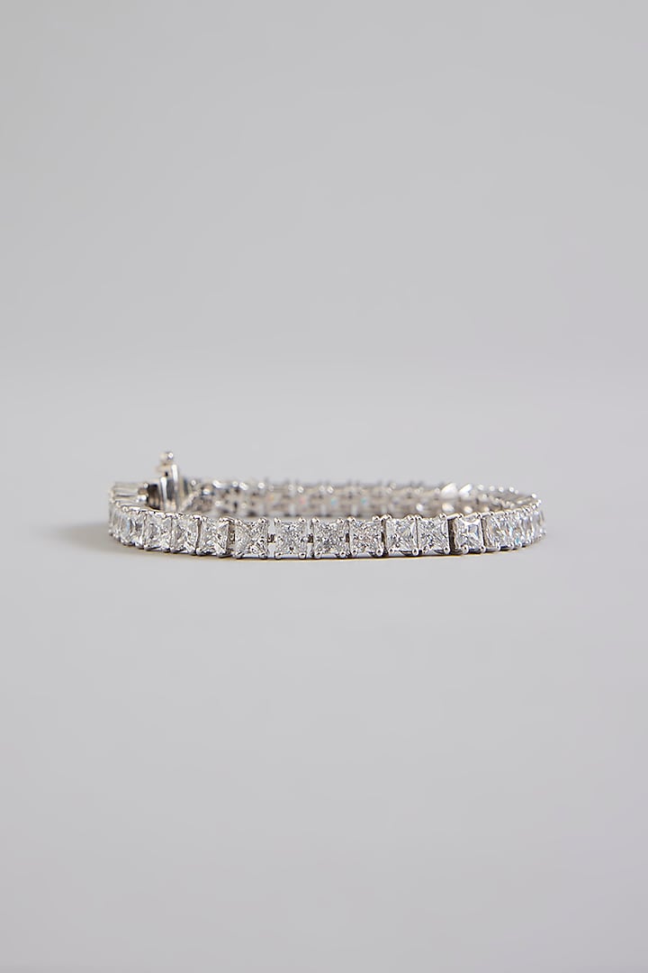 White Finish Silver Stone Bracelet In Sterling Silver by Diosa Paris Jewellery at Pernia's Pop Up Shop