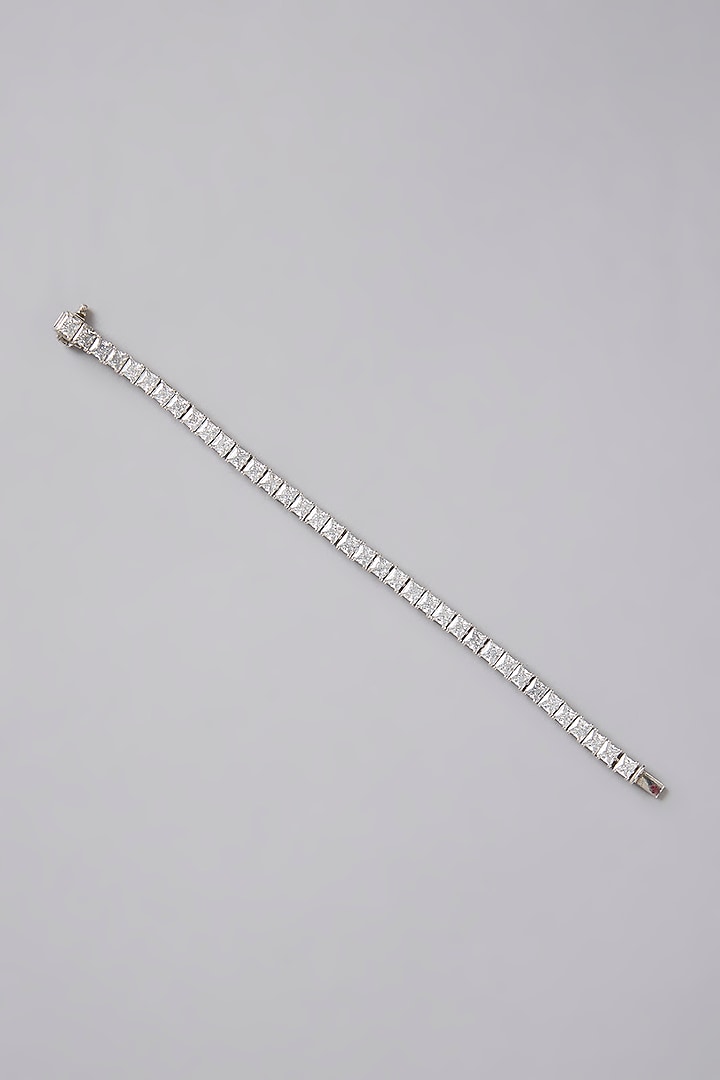 White Finish Silver Stone Bracelet In Sterling Silver by Diosa Paris Jewellery at Pernia's Pop Up Shop