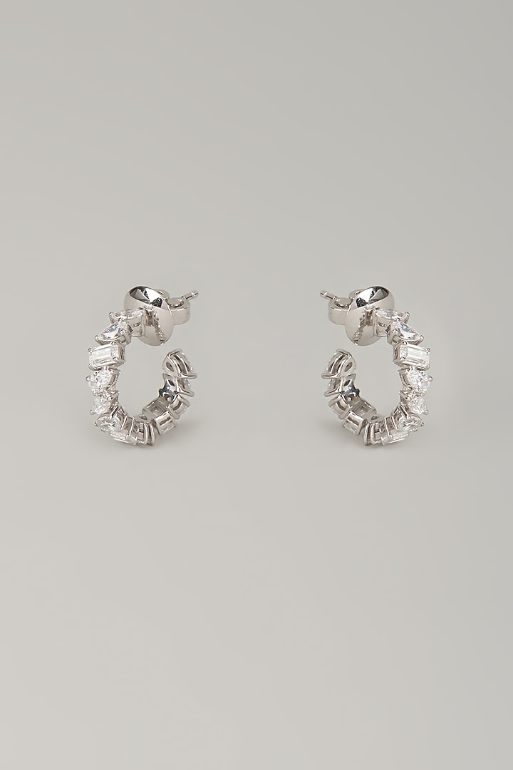 White Finish Silver Stone Stud Earrings In Sterling Silver by Diosa Paris Jewellery at Pernia's Pop Up Shop