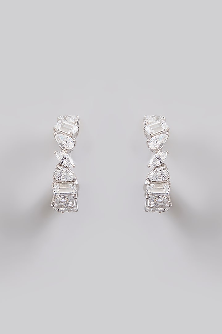 White Finish Silver Stone Dangler Earrings In Sterling Silver by Diosa Paris Jewellery at Pernia's Pop Up Shop