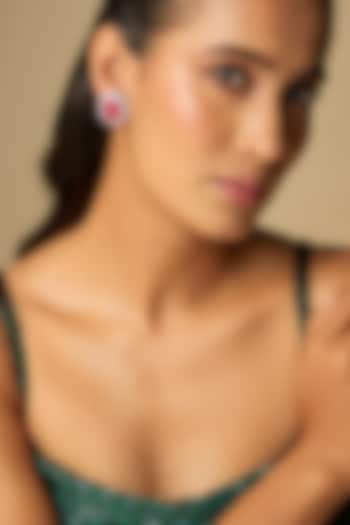 White Finish Red Stone Stud Earrings In Sterling Silver by Diosa Paris Jewellery at Pernia's Pop Up Shop