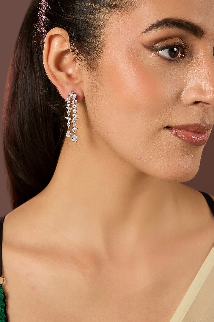 White Finish Zircon Dangler Earrings In Sterling Silver by Diosa Paris Jewellery at Pernia's Pop Up Shop