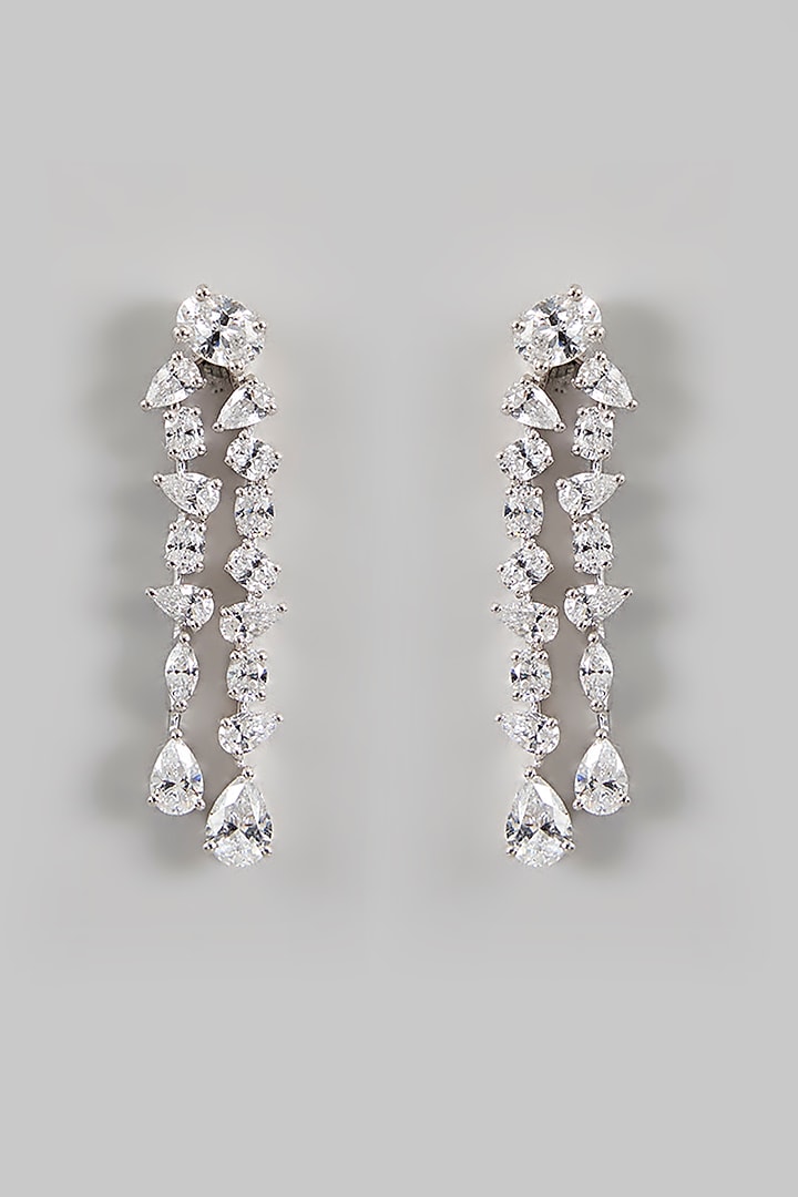 White Finish Zircon Dangler Earrings In Sterling Silver by Diosa Paris Jewellery at Pernia's Pop Up Shop