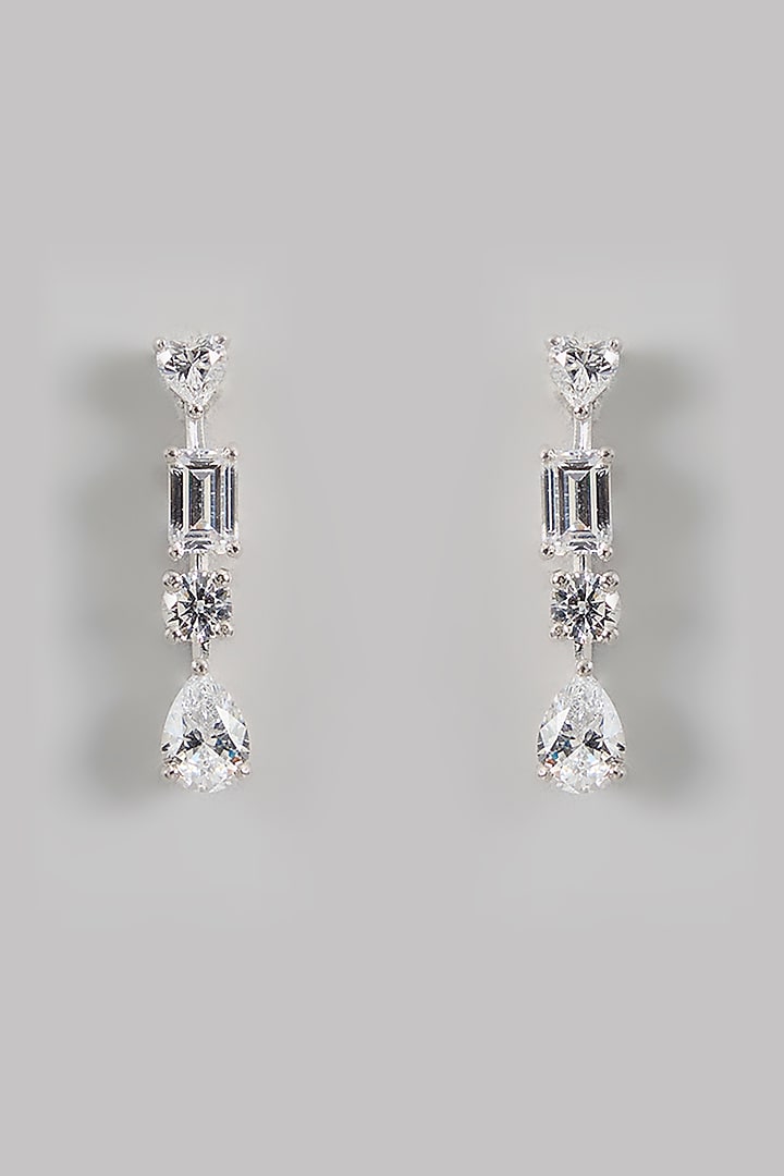 White Finish Zircon Dangler Earrings In Sterling Silver by Diosa Paris Jewellery at Pernia's Pop Up Shop