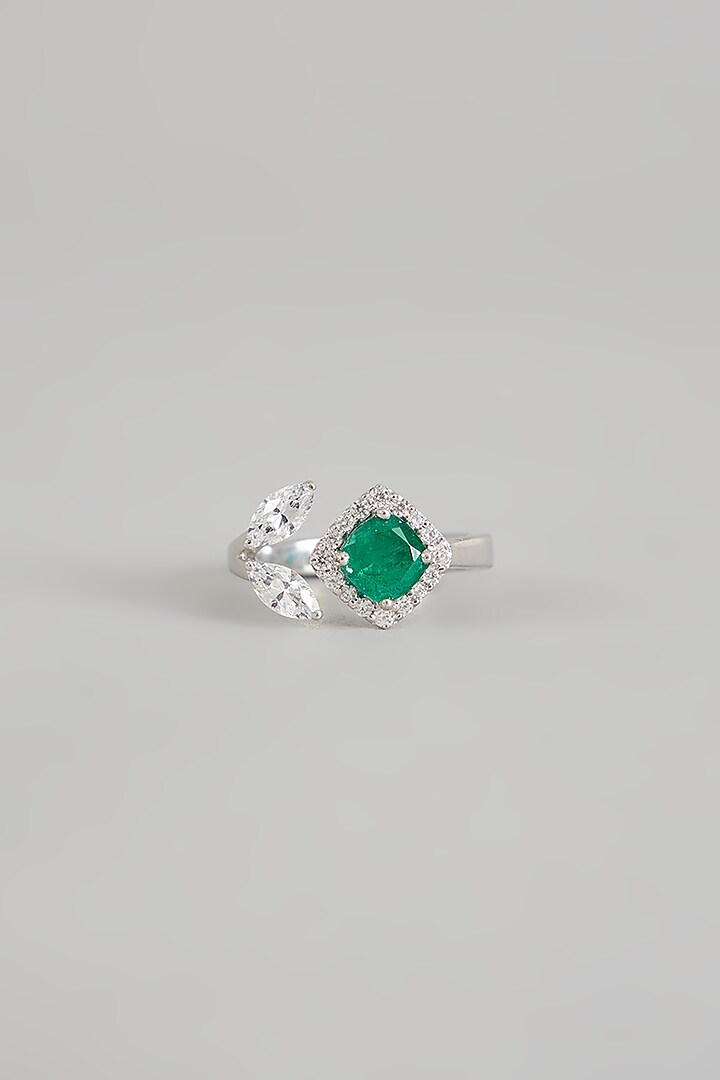 White Finish Zircon Ring In Sterling Silver by Diosa Paris Jewellery at Pernia's Pop Up Shop