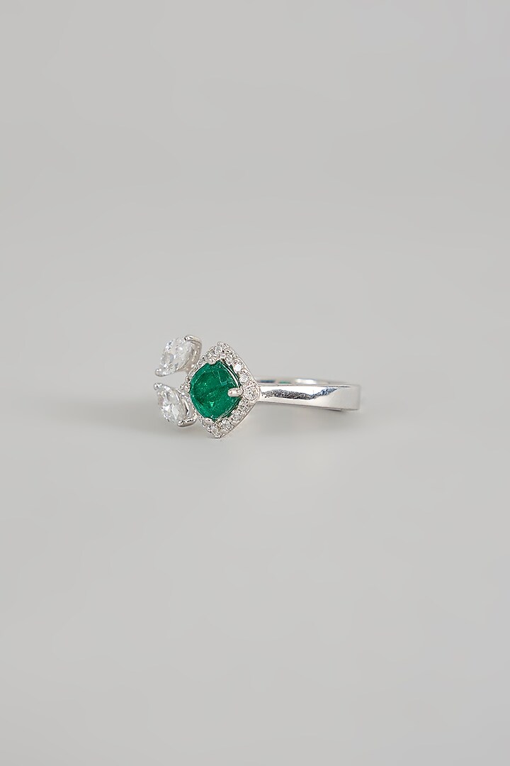 White Finish Zircon Ring In Sterling Silver by Diosa Paris Jewellery at Pernia's Pop Up Shop