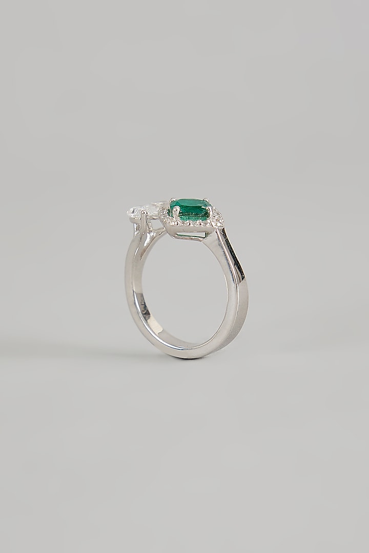 White Finish Zircon Ring In Sterling Silver by Diosa Paris Jewellery at Pernia's Pop Up Shop
