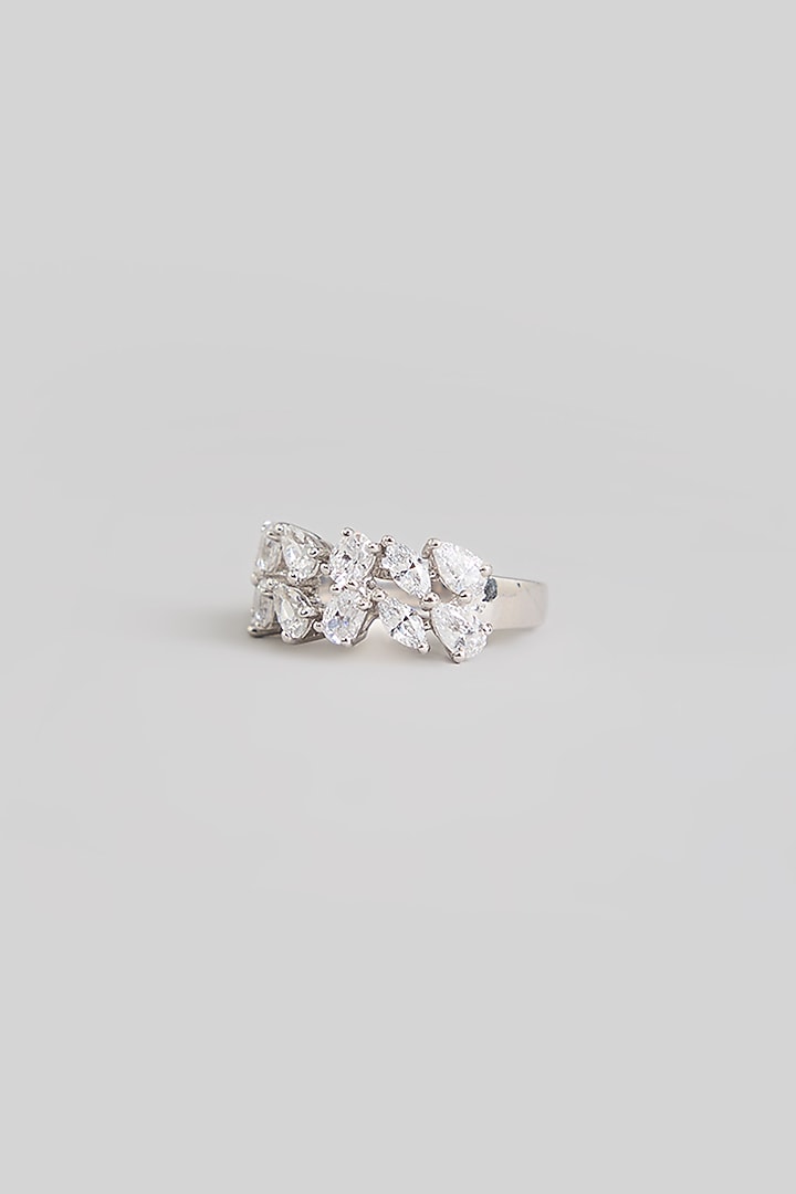 White Finish White Stone Ring In Sterling Silver by Diosa Paris Jewellery at Pernia's Pop Up Shop