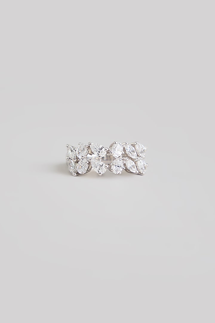 White Finish White Stone Ring In Sterling Silver by Diosa Paris Jewellery at Pernia's Pop Up Shop