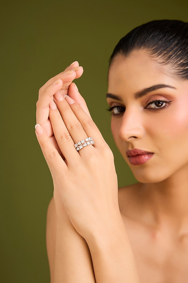 White Finish White Stone Ring In Sterling Silver by Diosa Paris Jewellery at Pernia's Pop Up Shop