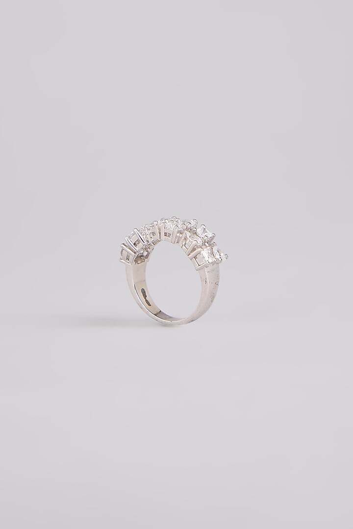 White Finish White Stone Ring In Sterling Silver by Diosa Paris Jewellery at Pernia's Pop Up Shop