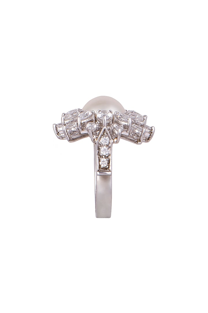 White Finish Swarovski & Pearl Ring by Diosa Paris Jewellery at Pernia's Pop Up Shop
