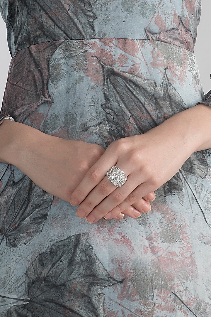 White Finish Swarovski Statement Ring by Diosa Paris Jewellery