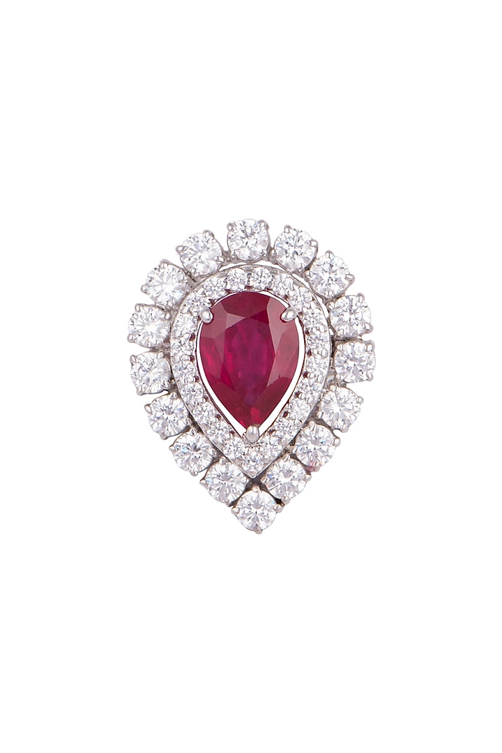 White Finish Red Stone & Swarovski Cocktail Ring by Diosa Paris Jewellery at Pernia's Pop Up Shop