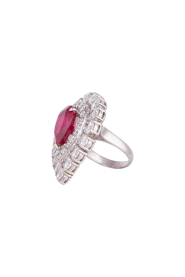 White Finish Red Stone & Swarovski Cocktail Ring by Diosa Paris Jewellery at Pernia's Pop Up Shop
