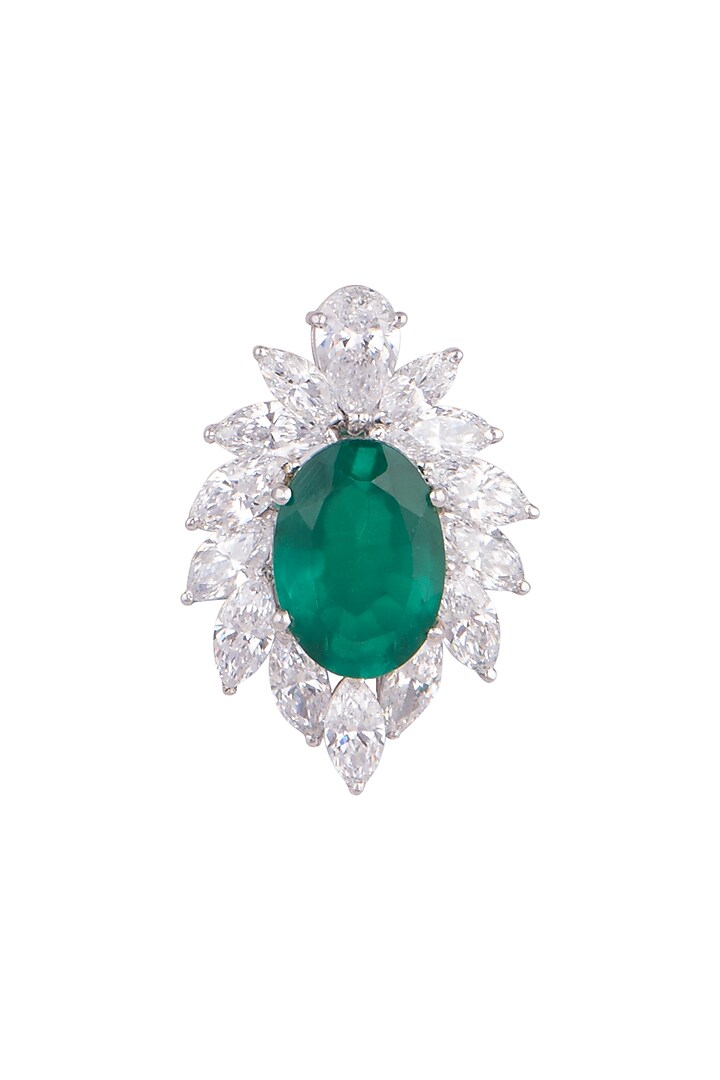 White Finish Green Crystal & Swarovski Ring by Diosa Paris Jewellery at Pernia's Pop Up Shop