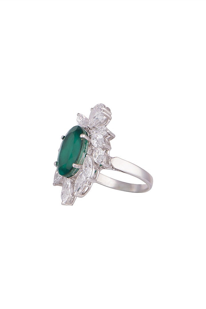 White Finish Green Crystal & Swarovski Ring by Diosa Paris Jewellery at Pernia's Pop Up Shop