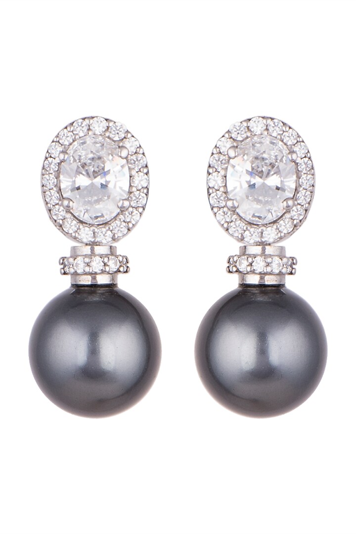 White Finish Oval Swarovski & Pearl Earrings by Diosa Paris Jewellery at Pernia's Pop Up Shop