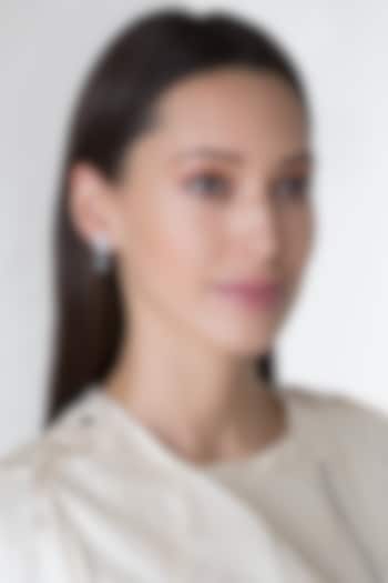 White Finish Oval Swarovski & Pearl Earrings by Diosa Paris Jewellery at Pernia's Pop Up Shop