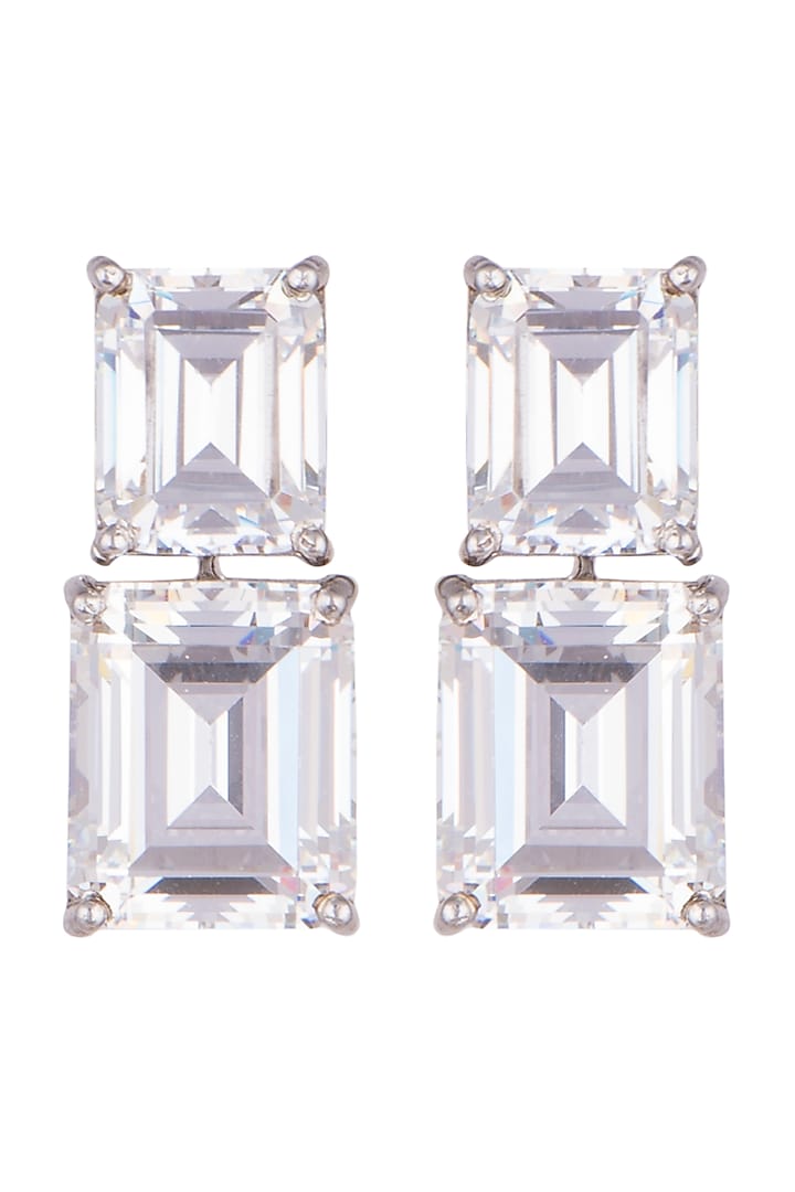 White Finish Princess Cut Swarovski Zirconia Earrings by Diosa Paris Jewellery at Pernia's Pop Up Shop