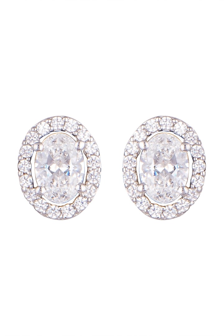 White Finish Oval Swarovski Earrings by Diosa Paris Jewellery at Pernia's Pop Up Shop