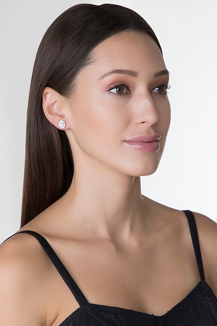 White Finish Oval Swarovski Earrings by Diosa Paris Jewellery at Pernia's Pop Up Shop