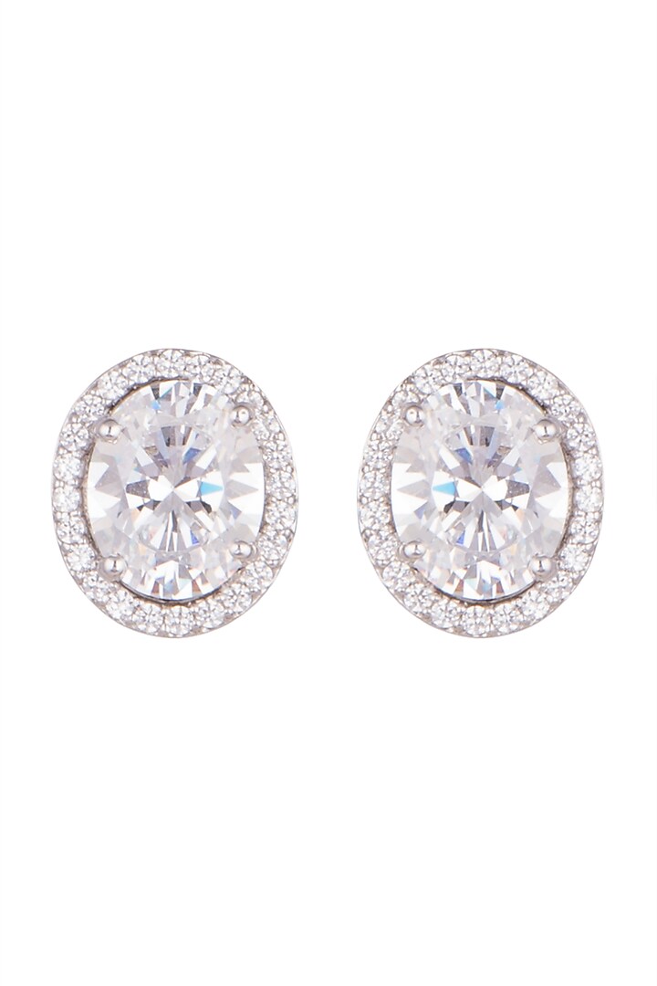 White Finish Oval Swarovski Stud Earrings by Diosa Paris Jewellery at Pernia's Pop Up Shop