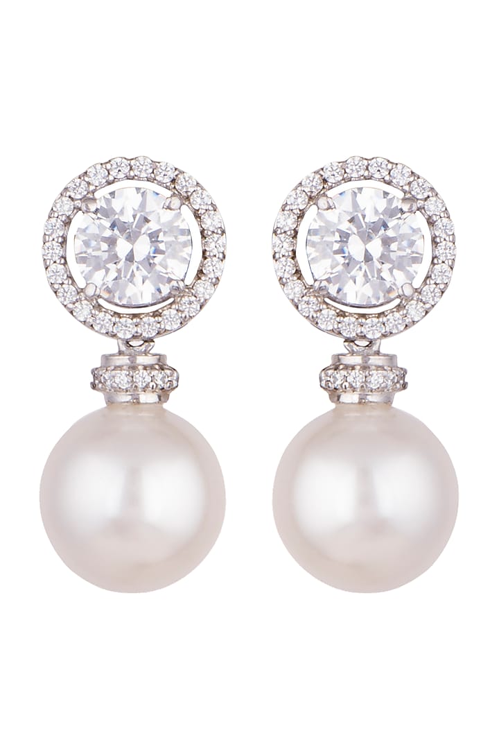 White Finish Pearl & Swarovski Earrings by Diosa Paris Jewellery at Pernia's Pop Up Shop