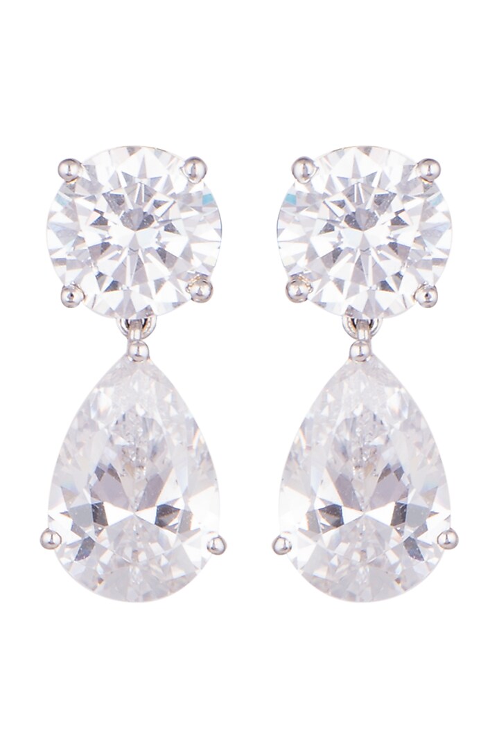 White Finish Round & Pear Cut Swarovski Earrings by Diosa Paris Jewellery at Pernia's Pop Up Shop