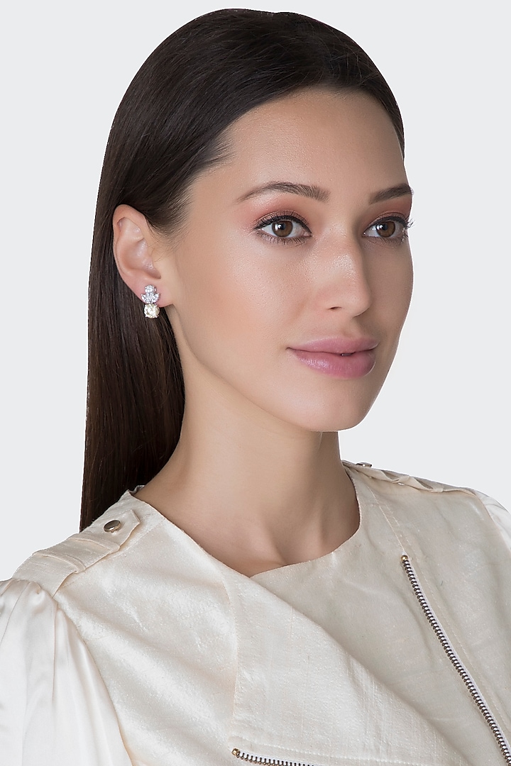 White Finish Yellow Swarovski Earrings by Diosa Paris Jewellery at Pernia's Pop Up Shop