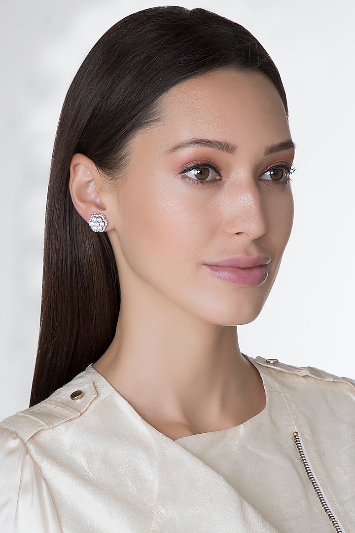 White Finish Stud Earrings by Diosa Paris Jewellery
