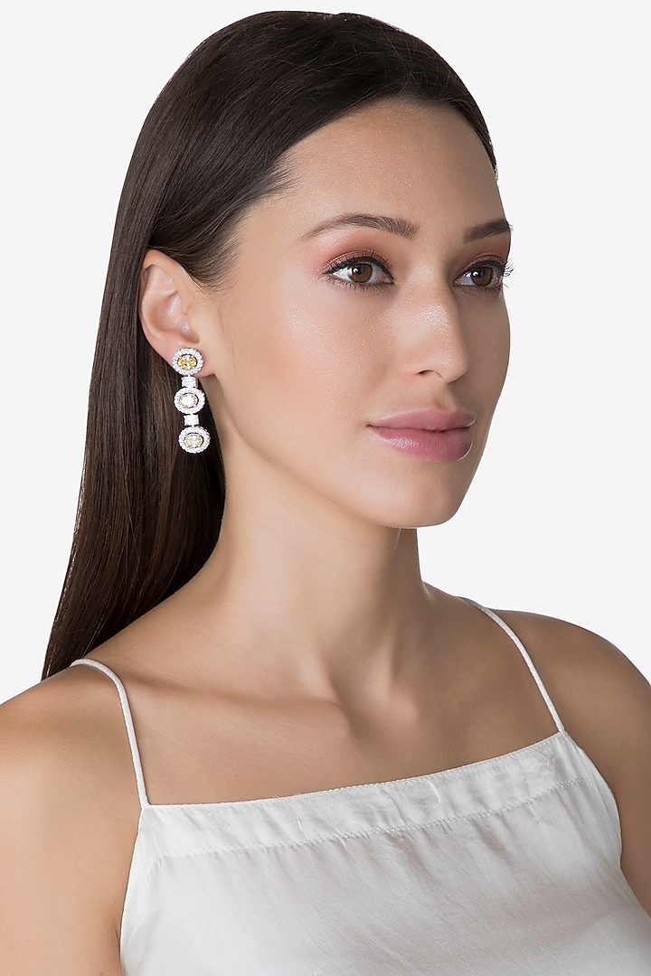 White Finish White & Yellow Swarovski Earrings by Diosa Paris Jewellery