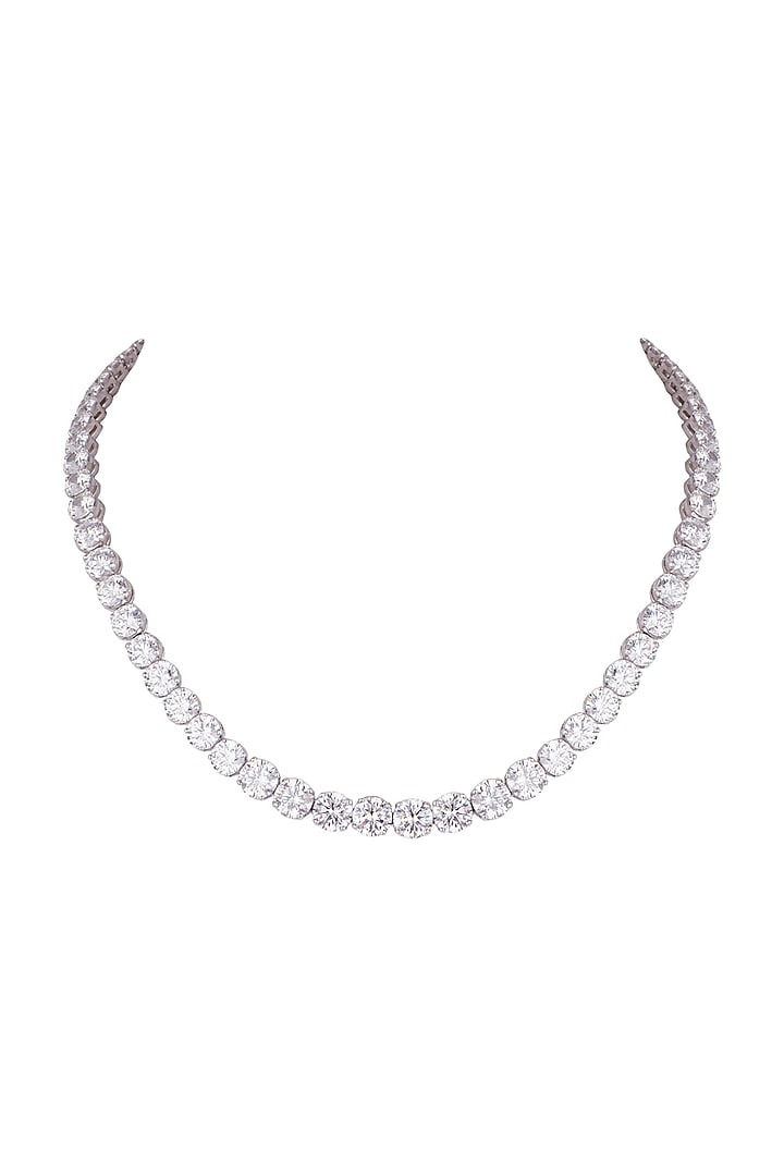 White Finish Swarovski Zirconia Necklace by Diosa Paris Jewellery at Pernia's Pop Up Shop